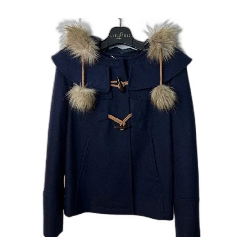 Vintage Juicy Couture Wool Blue Coat with Faux Fur Hood